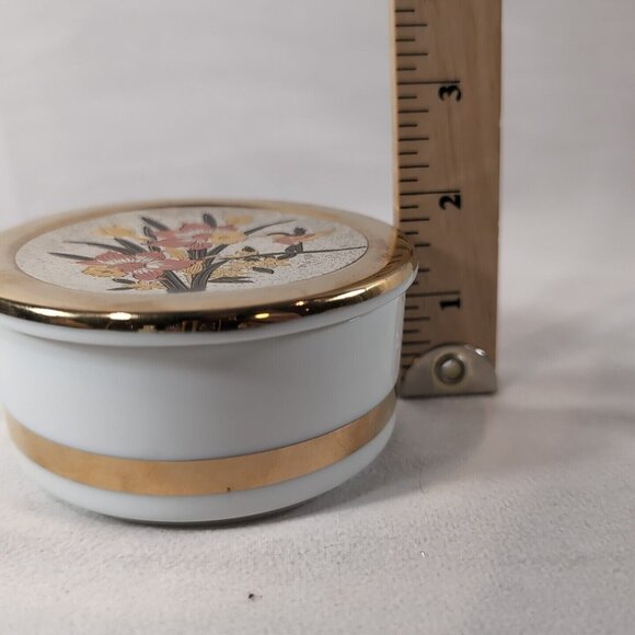 Chokin 24K Gold Edged Trinket Box Japan Hummingbird Flower Floral Jewelry Lilies - Picture 8 of 8